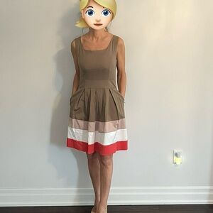 Elegant Tan and Red Women's Dress